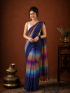 Indiehaat | Pure Handloom Mul Cotton Saree with Striped Pallu