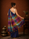 Indiehaat | Pure Handloom Mul Cotton Saree with Striped Pallu