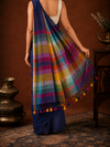 Indiehaat | Pure Handloom Mul Cotton Saree with Striped Pallu