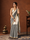 Indiehaat | Pure Handloom Mul Cotton Sequin Saree White & Gray