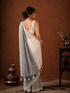Indiehaat | Pure Handloom Mul Cotton Sequin Saree White & Gray