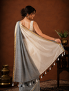 Indiehaat | Pure Handloom Mul Cotton Sequin Saree White & Gray
