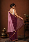 Indiehaat | Pure Handloom Mul Cotton Sequin Saree Red & Pink