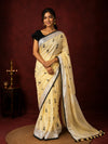 Indiehaat | Pure Linen Embroidered Saree Yellow