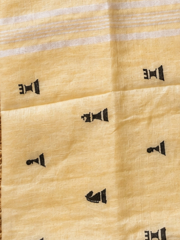 Indiehaat | Pure Linen Embroidered Saree Yellow
