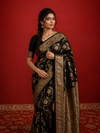 Indiehaat | Mashru Katan Silk Heavy Floral Buta Saree Black