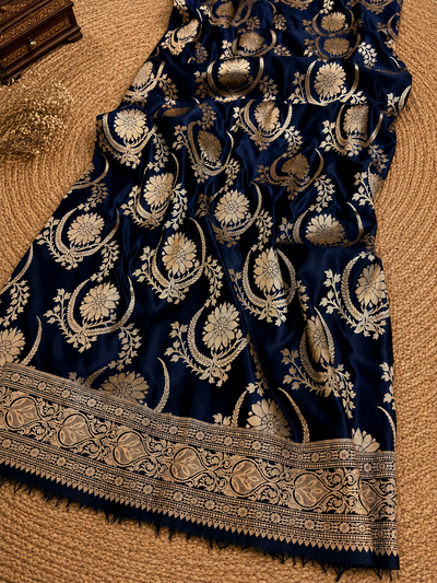 Ambar Mashru Katan Silk Heavy Floral Buta Saree Royal Blue
