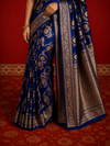 Indiehaat | Mashru Katan Silk Heavy Floral Buta Saree Blue