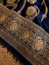 Indiehaat | Mashru Katan Silk Heavy Floral Buta Saree Blue