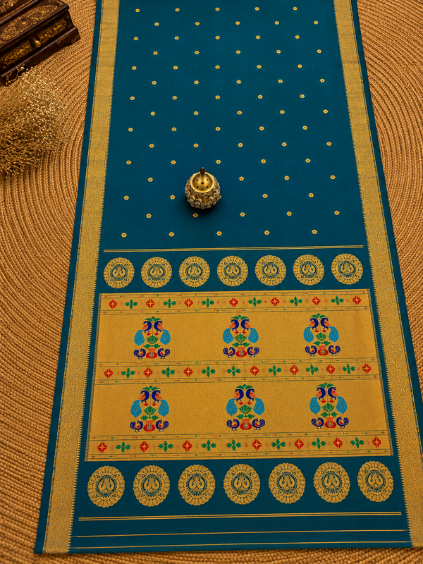 Indiehaat | Handloom Weaving Paithani Silk Saree Blue