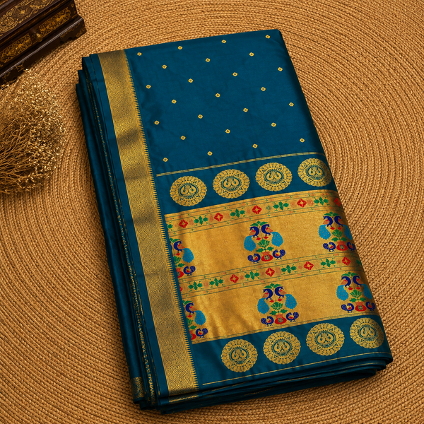 Indiehaat | Handloom Weaving Paithani Silk Saree Blue