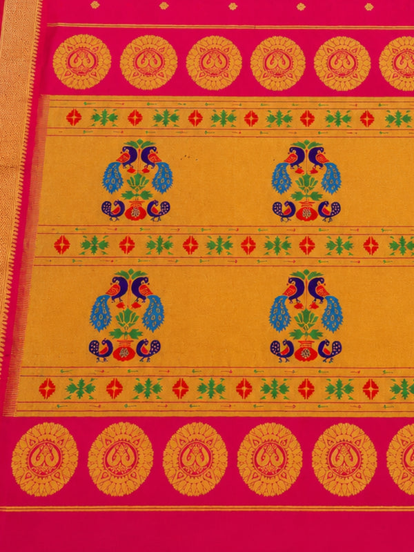 Indiehaat | Handloom Weaving Paithani Silk Saree Pink