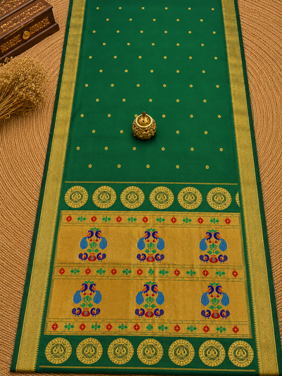 Rajdhara Handloom Paithani Silk Saree Emerald Green
