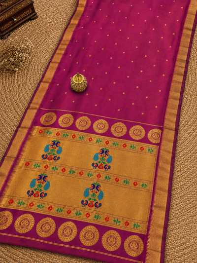 Rajdhara Handloom Paithani Silk Saree Deep Magenta