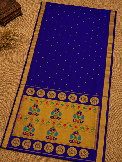 Rajdhara Handloom Paithani Silk Saree Deep Indigo