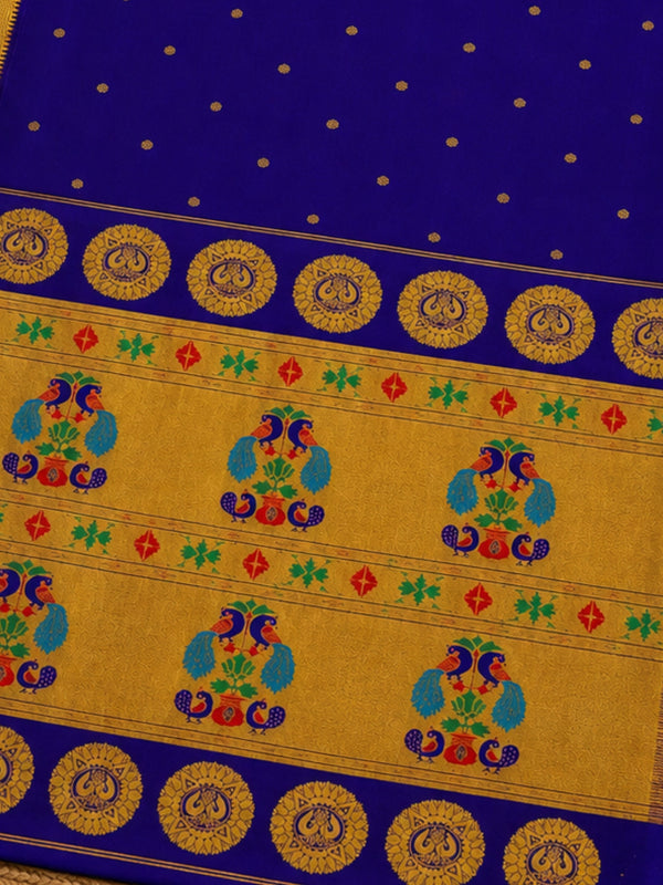 Indiehaat | Handloom Weaving Paithani Silk Saree Blue