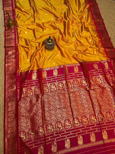Indiehaat | Paithani Silk Handloom Saree Yellow