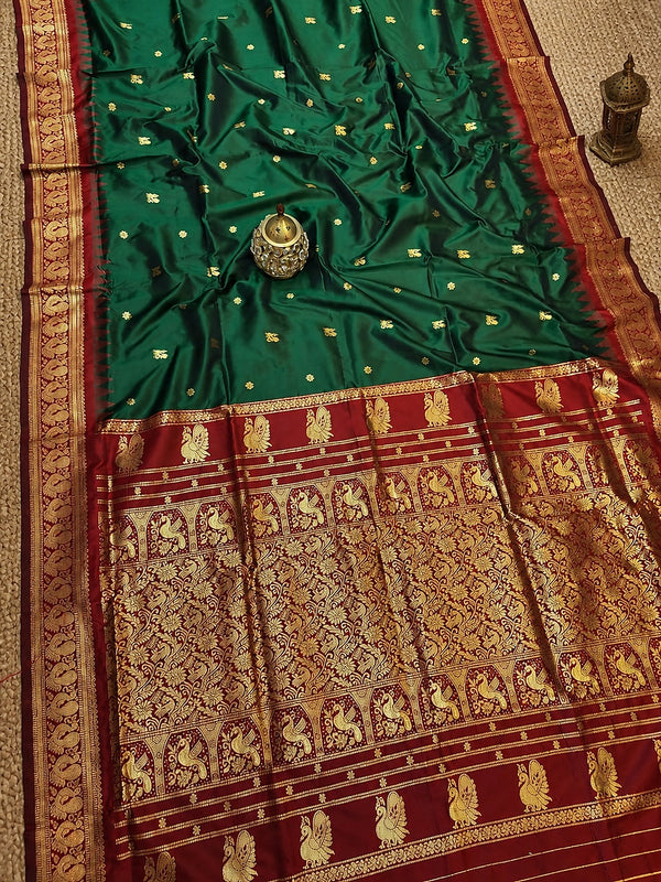 Indiehaat | Paithani Silk Handloom Saree Green
