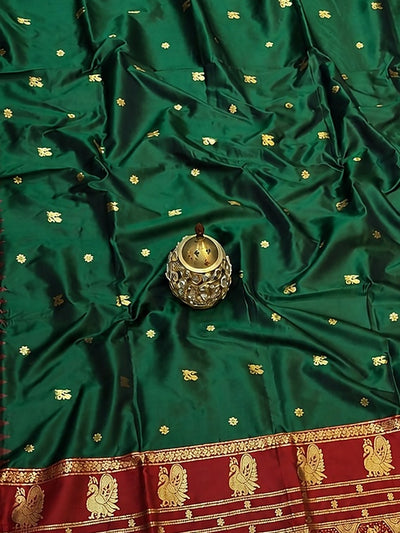 Indiehaat | Paithani Silk Handloom Saree Green