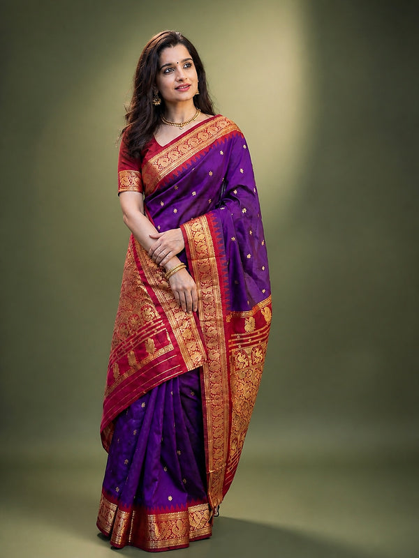 Indiehaat | Paithani Silk Handloom Saree Purple