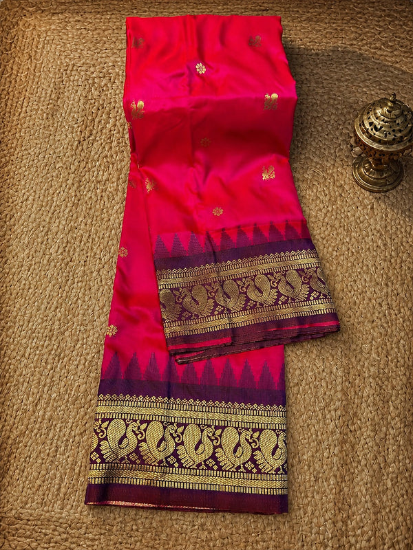 Indiehaat | Paithani Silk Handloom Saree Pink
