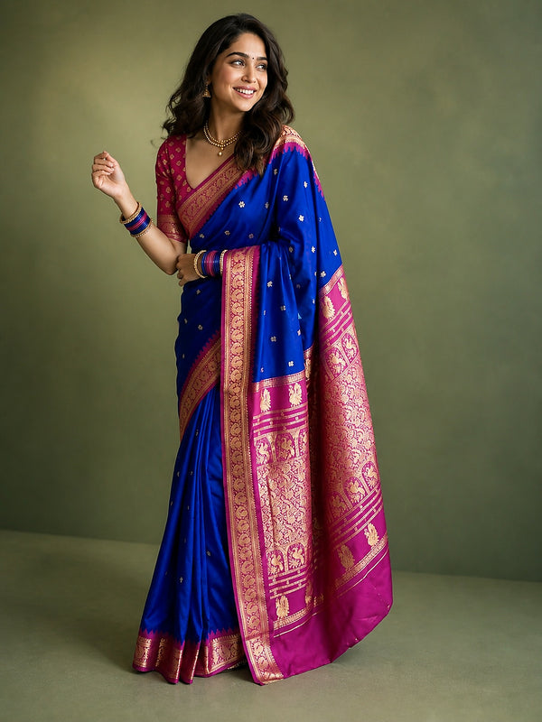 Indiehaat | Paithani Silk Handloom Saree Blue