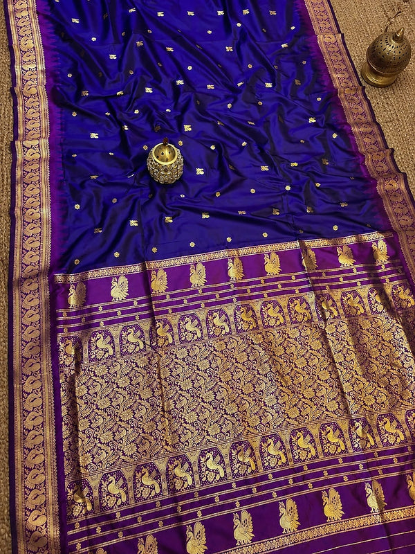 Indiehaat | Paithani Silk Handloom Saree Blue