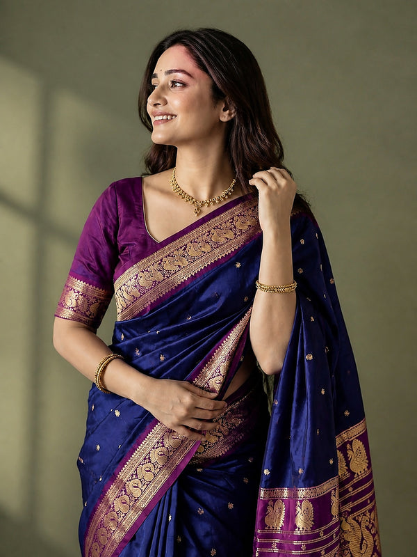 Indiehaat | Paithani Silk Handloom Saree Blue