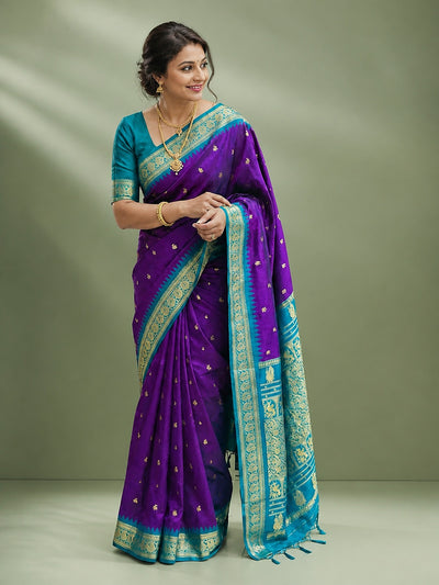 Indiehaat | Paithani Silk Handloom Saree Purple