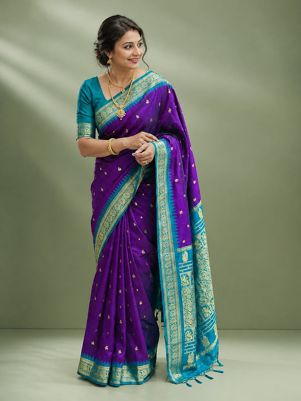 Indiehaat | Paithani Silk Handloom Saree Purple