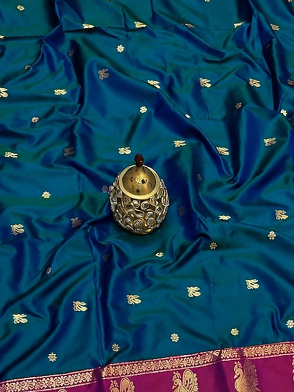 Indiehaat | Paithani Silk Handloom Saree Blue