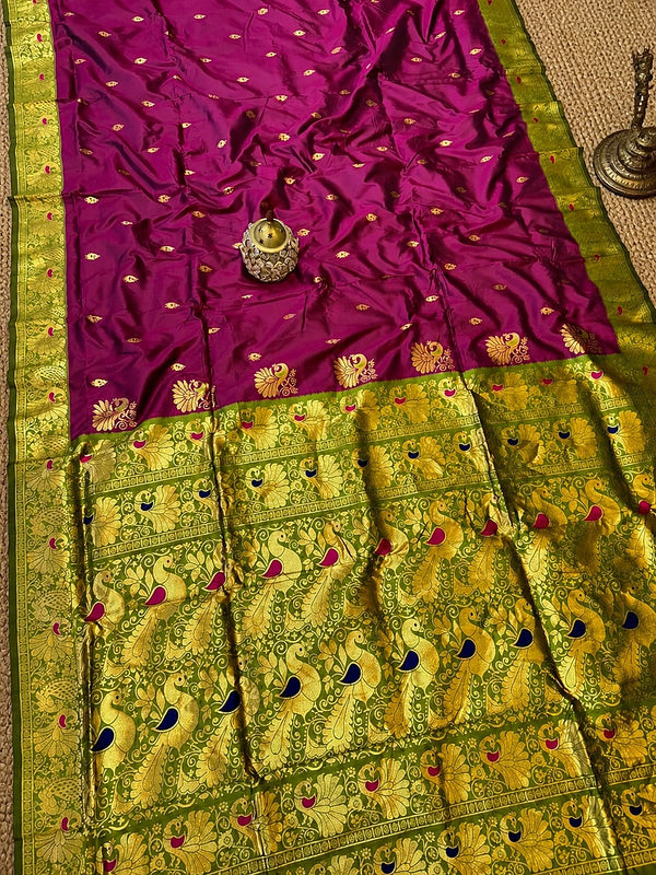 Indiehaat | Paithani Silk Peacock Saree Purple