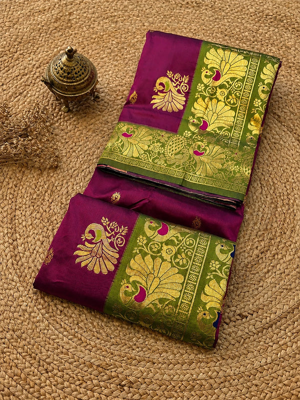 Indiehaat | Paithani Silk Peacock Saree Purple