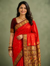 Indiehaat | Paithani Silk Peacock Saree Red