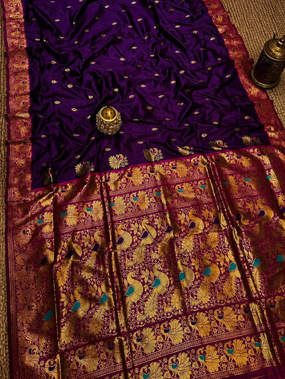 Mihira Peshwai Paithani Silk Handloom Saree Deep Violet