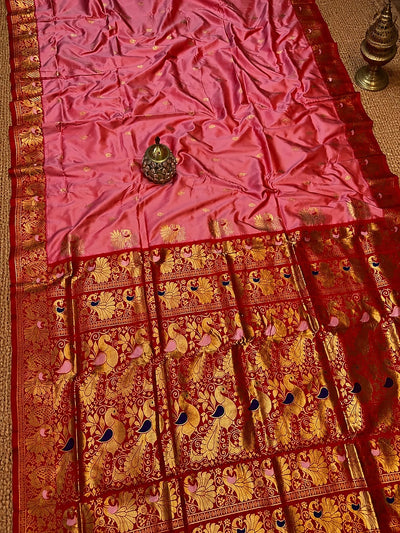 Mihira Peshwai Paithani Silk Handloom Saree Rose Pink
