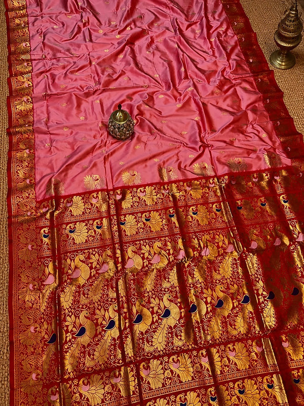 Indiehaat | Paithani Silk Peacock Saree Pink