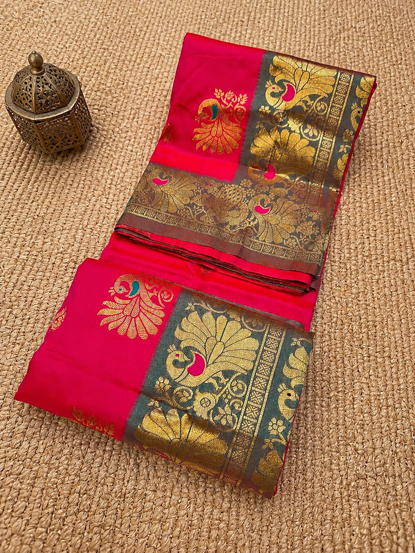 Indiehaat | Paithani Silk Peacock Saree Pink