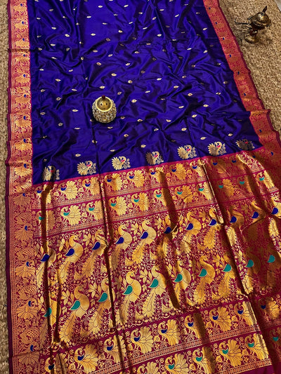 Mihira Peshwai Paithani Silk Handloom Saree Vibrant Blue