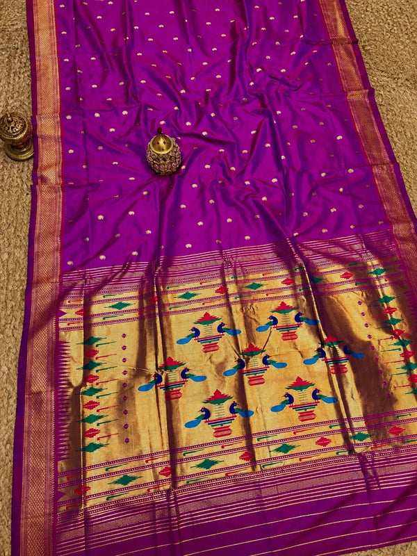 Indiehaat | Double Pallu Paithani Silk Saree Pink