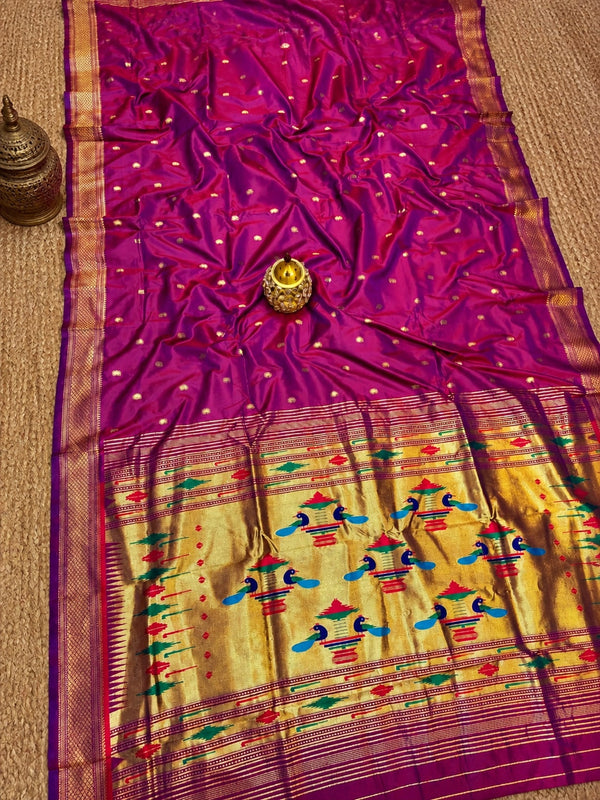 Indiehaat | Double Pallu Paithani Silk Saree Pink