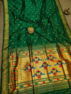 Indiehaat | Double Pallu Paithani Silk Saree Green