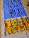 Indiehaat | Double Pallu Paithani Silk Saree Blue