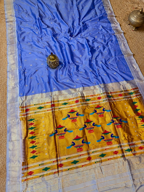 Indiehaat | Double Pallu Paithani Silk Saree Blue