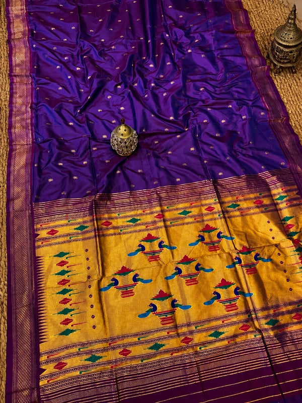 Indiehaat | Double Pallu Paithani Silk Saree Violet