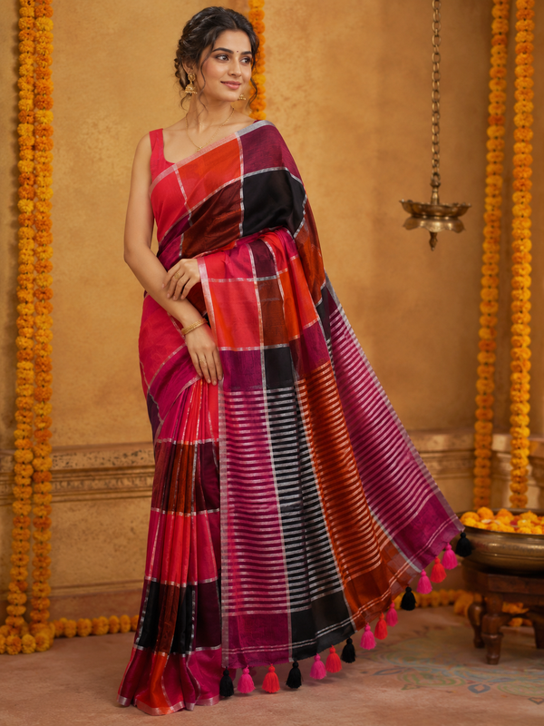 Indiehaat | Mul Cotton Handloom Saree Multicolour