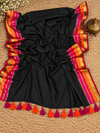 Indiehaat | Mul Cotton Handloom Saree Black Zari Border