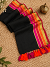 Indiehaat | Mul Cotton Handloom Saree Black Zari Border