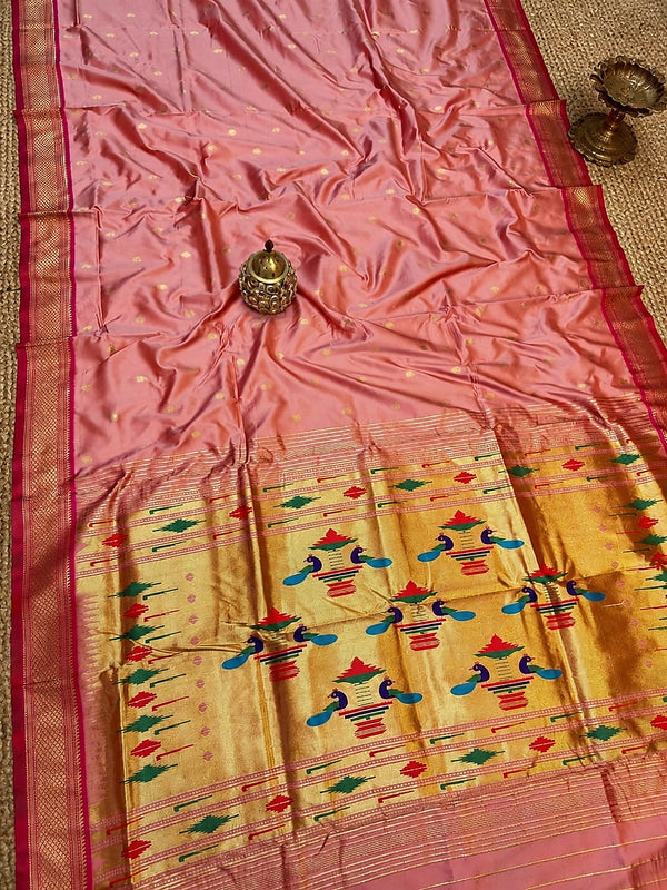 Indiehaat | Double Pallu Paithani Silk Saree Pink