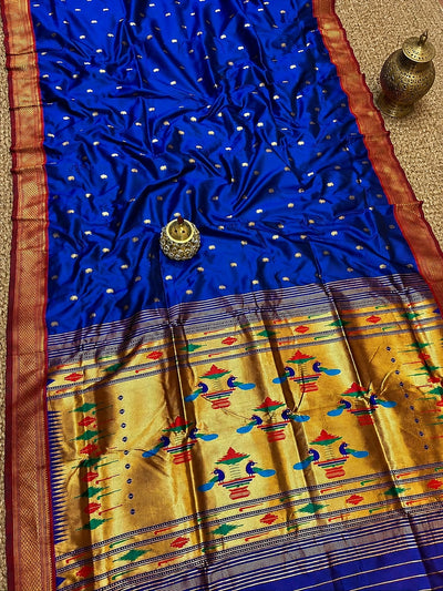 Rajshree Double Pallu Paithani Silk Saree Royal Blue